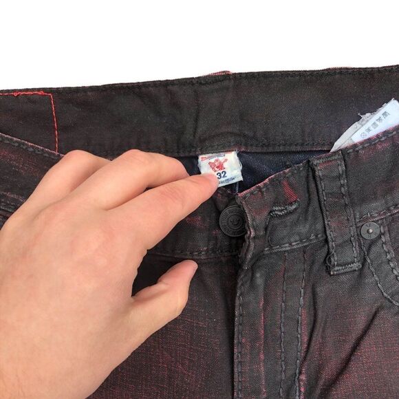 TRUE Religion Jeans Size 32 STRAIGHT Black/Red - Picture 5 of 9